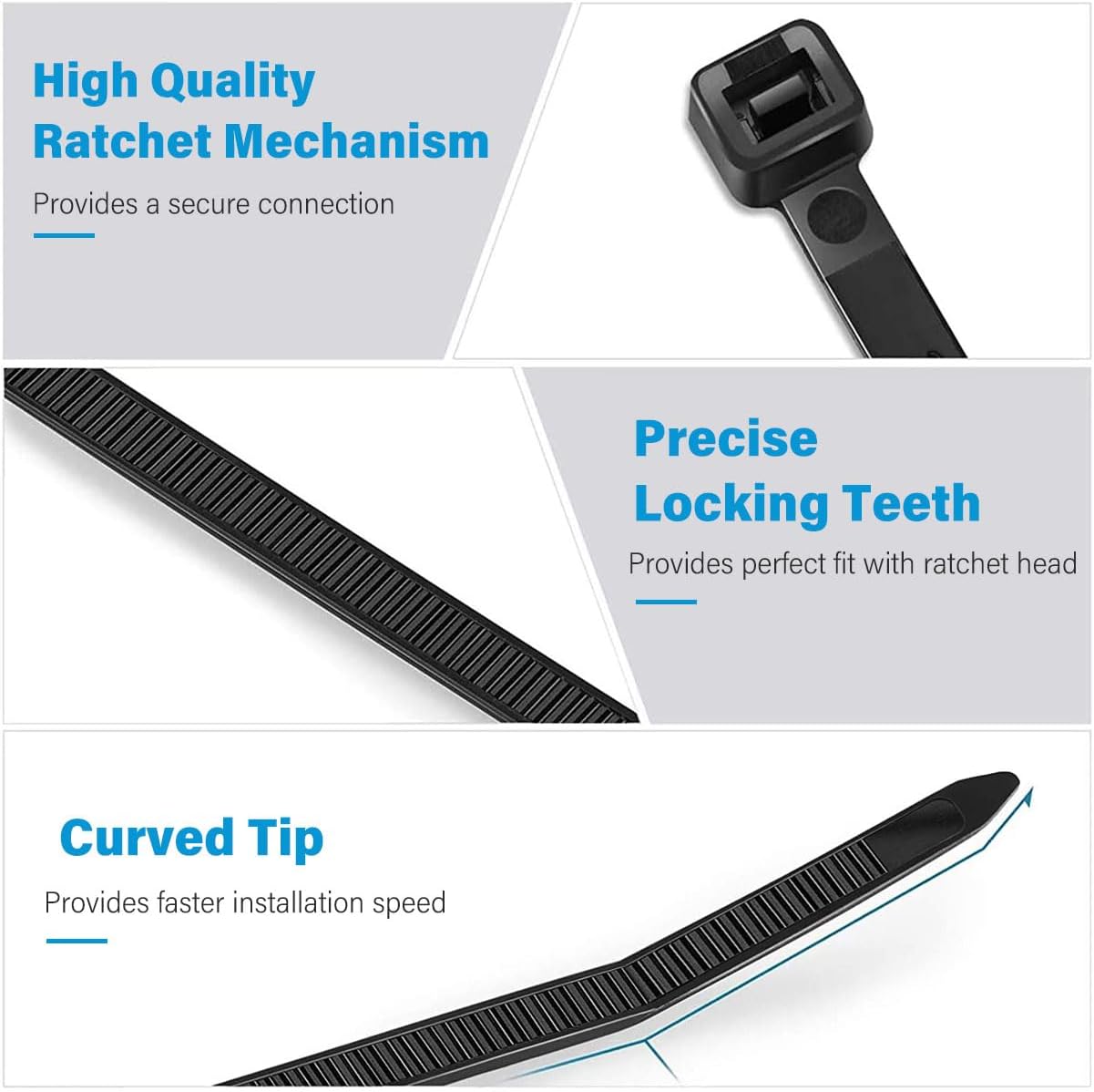 Zip Ties (100 Pack), Heavy Duty Cable Ties with 200 lbs Tensile Strength, Multi-Purpose Adjustable Black, UV Resistant Indoor and Outdoor Zip Ties for Home, Office-VerdiqueGarden