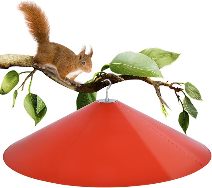 24-inch Large Squirrel Proof Bird Feeders for Outside Hanging, Outdoor Squirrel Baffles for Bird Feeders Pole, Red Color-VerdiqueGarden