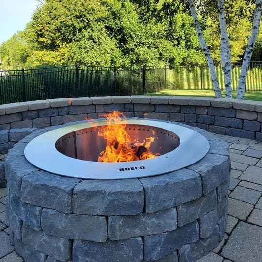 Breeo Zentro Stainless Steel Fire Pit Insert - Smokeless Firepit Ring Insert for Outdoor Fire Pit - for Outside Block, Stone, & Concrete Backyard Firepit Surrounds - Lid Included - Round 24"-VerdiqueGarden
