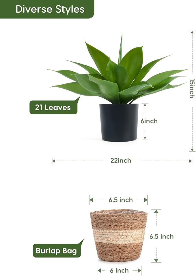 Velener Fake Agave with Rattan Pot, Artificial Plant Outdoor Agave - Fake Sucuulents Plants for Indoor and Outdoor Decor(16 Inch)-VerdiqueGarden