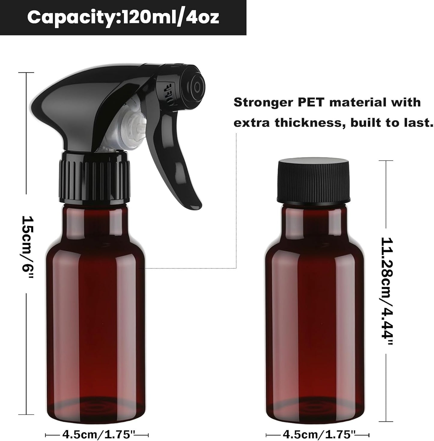 Spray Bottles 4oz/120ml Plastic Small Spray Bottle for Hair Mist/Stream Spraying Heavy Duty Empty Water Spray Bottles for Cleaning Solutions, Plants 2 Pack (Brown)-VerdiqueGarden