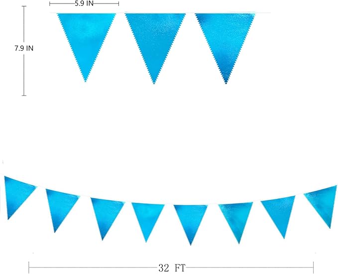 Sky Blue Party Decorations - Light Blue Triangle Pennant Banner Flag - Metallic Fabric Bunting for Graduation, Wedding, Retirement, Birthday, Under The Sea, Nautical, Ahoy, Party Decor Supplies-VerdiqueGarden