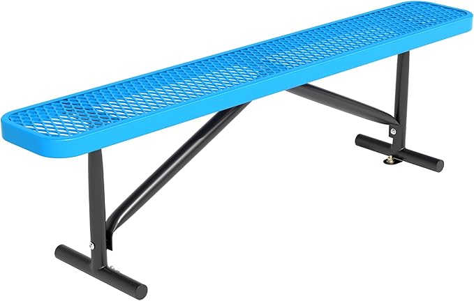 48" L Outdoor Steel Flat Bench, Heavy Duty Metal Park Bench for Outside, Expanded Metal, Commercial Benches Mesh Bench for Shopping Mall, Store, Lawn, Park, Patio, Deck, Garden (Blue, 6FT)-VerdiqueGarden
