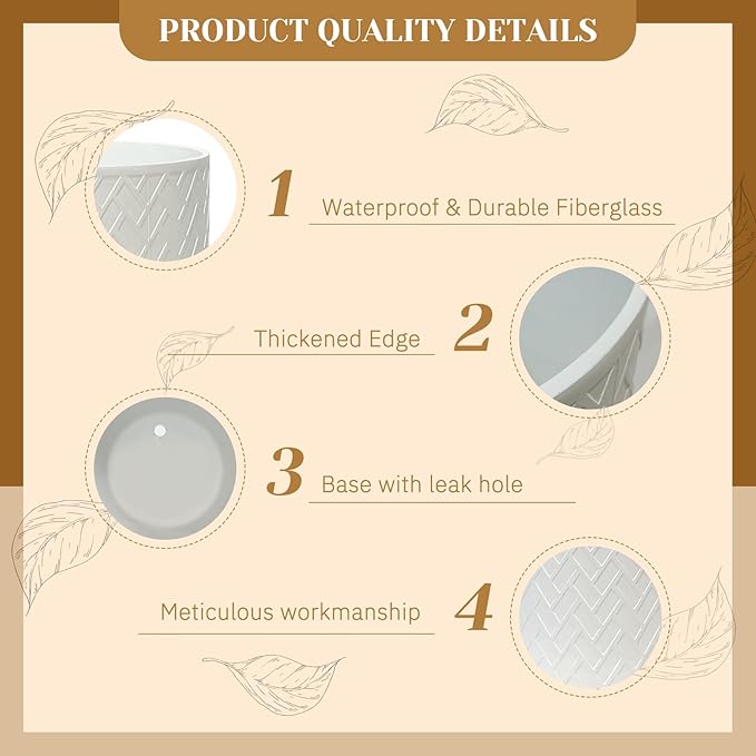 12 Inch Flower Pot Without Bracket with Drainage Holes Suitable for Indoor and Outdoor Decorative Planting (White Rectangle, 12 Inches)-VerdiqueGarden