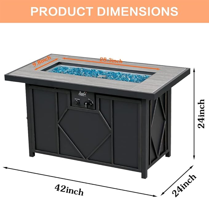 BALI OUTDOORS Fire Pit Table Propane Gas Firepit Rectangular Fire Table 42In 60,000 BTU for Outside Patio Backyard Deck Balcony-VerdiqueGarden