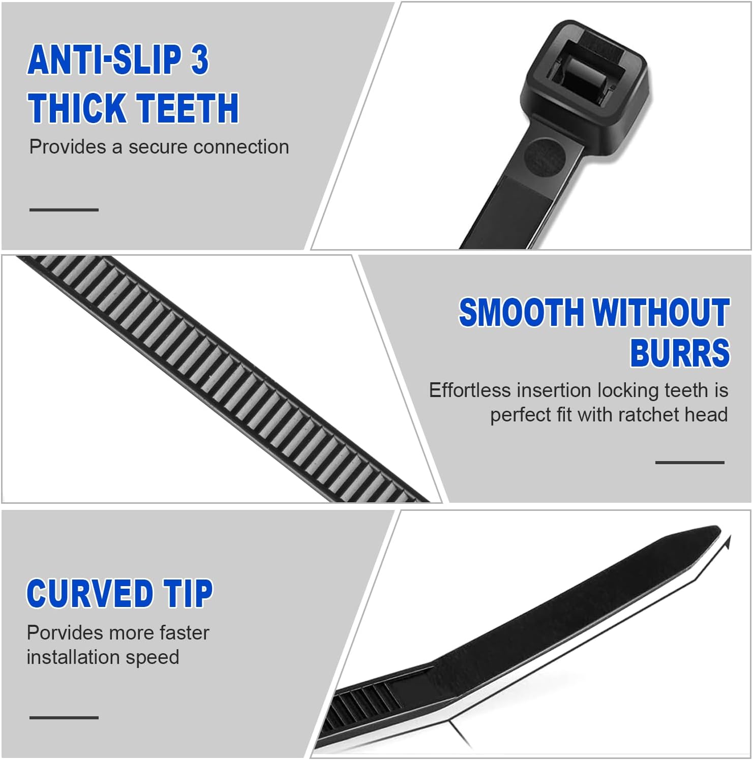 Zip Ties, RAZCC 1200pcs Black Cable Zip Ties 8 Inch, Heavy Duty Plastic Wire Ties with 50lb Tensile Strength, Self-Locking Black Nylon Tie Wraps for Indoor and Outdoor-VerdiqueGarden