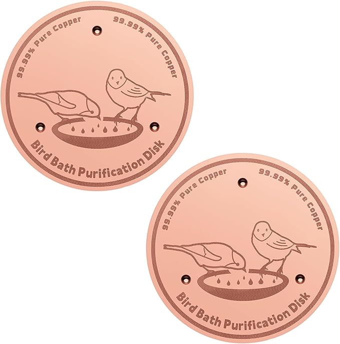 2-Pack 99.99% Pure Copper Bird Bath Purification Disk,Copper Disc with Stable Triple-Point Support,Fits All Outdoor Bird Baths(Round)-VerdiqueGarden