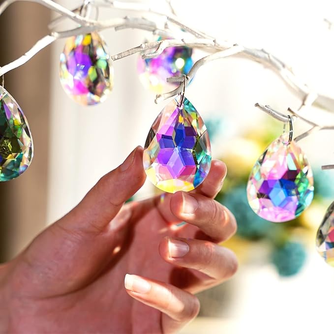 10pcs 50mm Chandelier Crystal Prisms Pendants,Colorful Bauhinia Ornament Chandelier Parts,Suncatcher Hanging Crystals for Lamp Window Christmas Tree Decoration-VerdiqueGarden