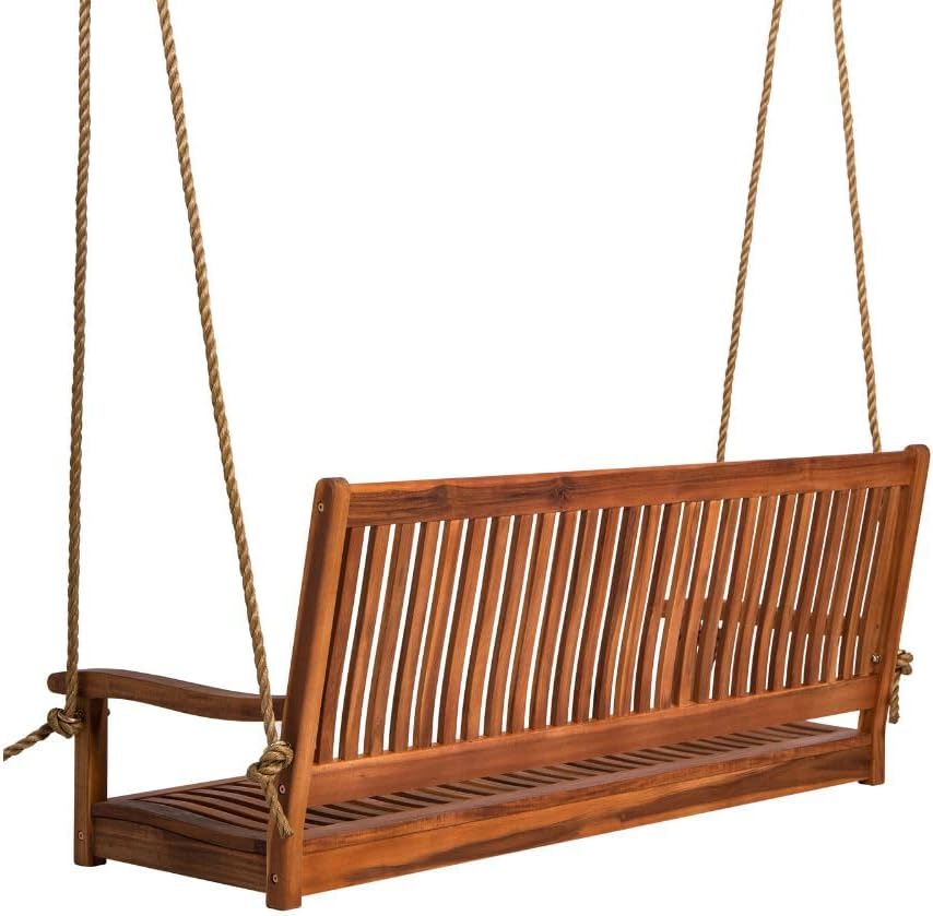 East Green Hayden 5 Foot Wooden Porch Swing in Natural Oil Finish - Outdoor Bench Swing Crafted from Naturally Weather-Resistant Acacia Wood-VerdiqueGarden