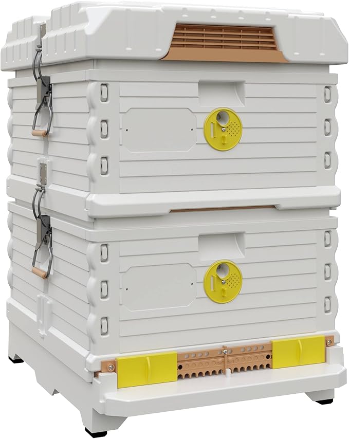 Ergo Insulated 10 Frame Bee Hive Set [NO Frames Included] (Double Deep, White Body Yellow Entrance)-VerdiqueGarden