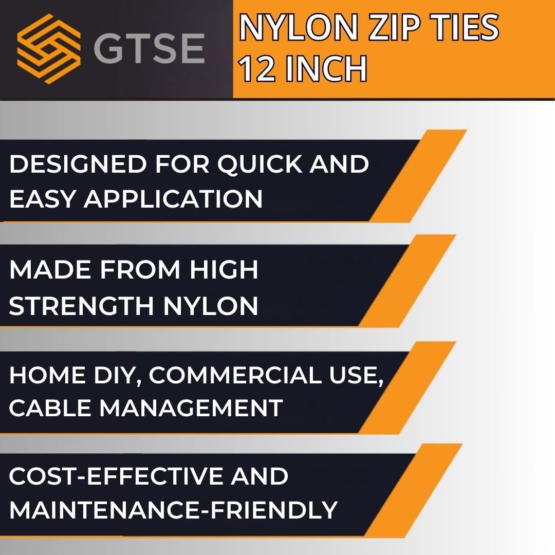 GTSE 12 Inch Red Zip Ties, 100 Pack, 50lb Strength, UV Resistant Long Nylon Cable Ties, Self-Locking 12" Tie Wraps-VerdiqueGarden