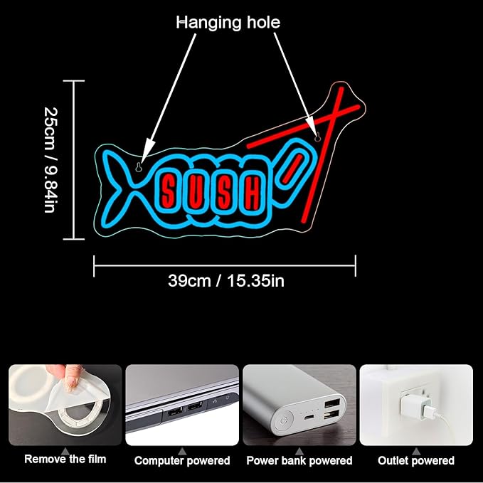 WLHOPE Sushi Fish Neon Sign Neon Signs for Wall Decor Dimmable Sushi Blue Pink Neon Lights LED Sign for Sushi Shop Restaurant Hoom Kitchen Party-VerdiqueGarden