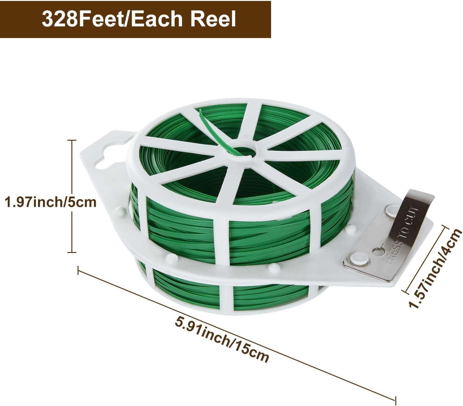 5 Roll 1640Ft (500m) Garden Plant Twist Ties, Green Garden Twist Tie Roll, Plant Wire Ties with Cutter for Gardening, Home, Office, Multi - Function Cable Tie with Plastic Coated Wire-VerdiqueGarden