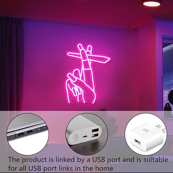 WLHOPE Pink Led Hand Neon Sign for Wall Decor Gesture USB Nail Hand Man Cave Neon Light Sign for Bedroom Home Bar Girls Room Nail Room Salon Party Decor Gift for Women-VerdiqueGarden