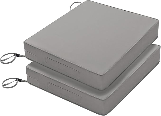 Favoyard Patio Chair Cushions 18.5 x 16 x 3 Inch Waterproof Outdoor Seat Cushions for Patio Furniture 3-Year Color Fastness Garden Sofa Couch Chair Pads with Handle & Adjustable Straps Set of 2, Grey-VerdiqueGarden