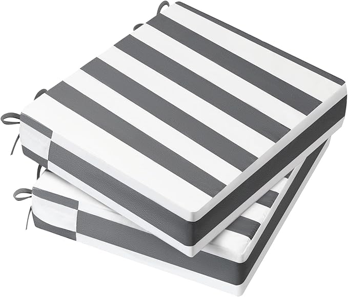 AAAAAcessories Outdoor Seat Cushions for Chairs, Waterproof, Fade-Resistant Patio Furniture Replacement Cushions, 18.5" x 16" x 3", Set of 2, Gray Cabana Stripe-VerdiqueGarden