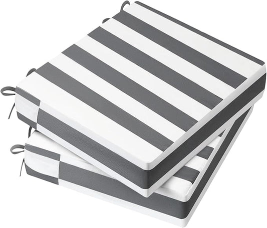 AAAAAcessories Outdoor Seat Cushions for Chairs, Waterproof, Fade-Resistant Patio Furniture Replacement Cushions, 18.5" x 16" x 3", Set of 2, Gray Cabana Stripe-VerdiqueGarden
