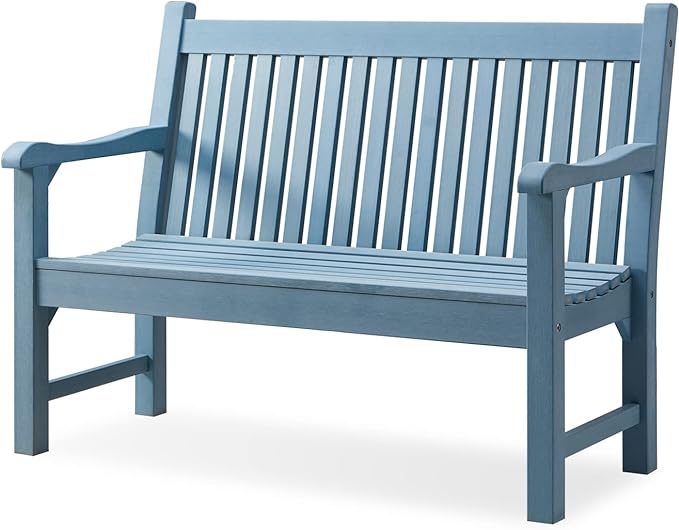 Psilvam Garden Bench, 2-Person Poly Lumber Patio Bench, All-Weather Outdoor Bench That Never Rot and Fade, Memorial Bench, Suit for Garden, Porch and Park(Blue)-VerdiqueGarden