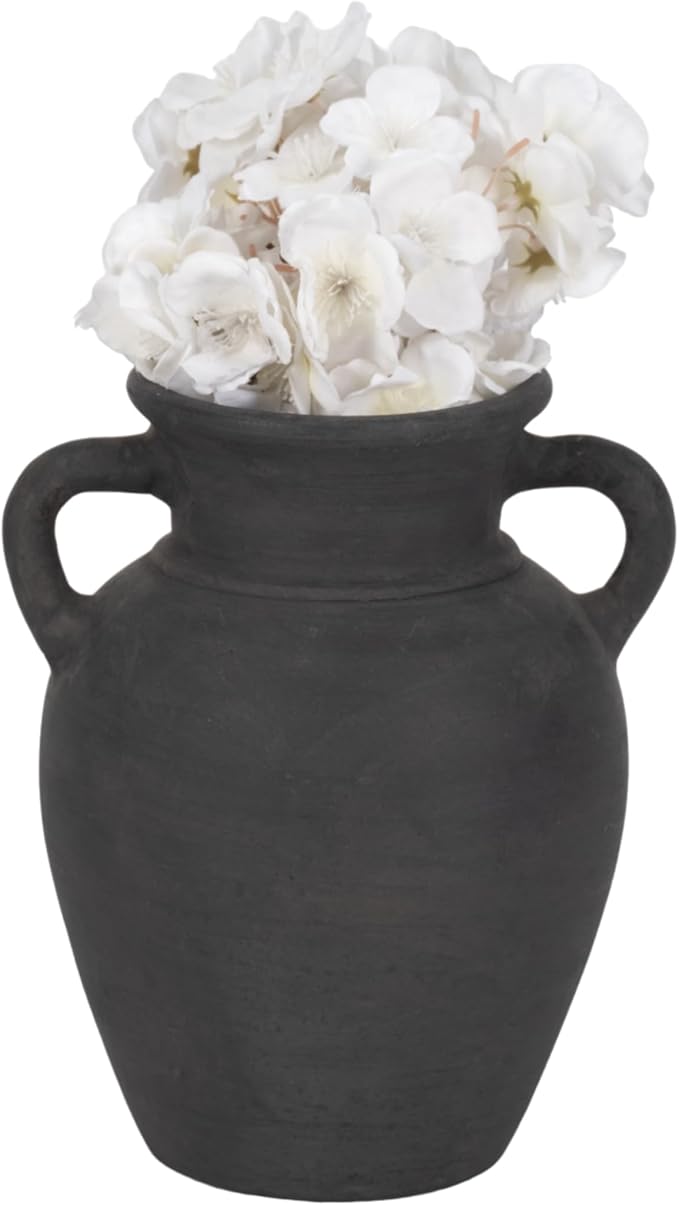 Sagebrook Home Black Boho Terracotta Vase - Amphora-Style Decorative Flower Holder for Home, Office & Living Room - 9" Black-VerdiqueGarden