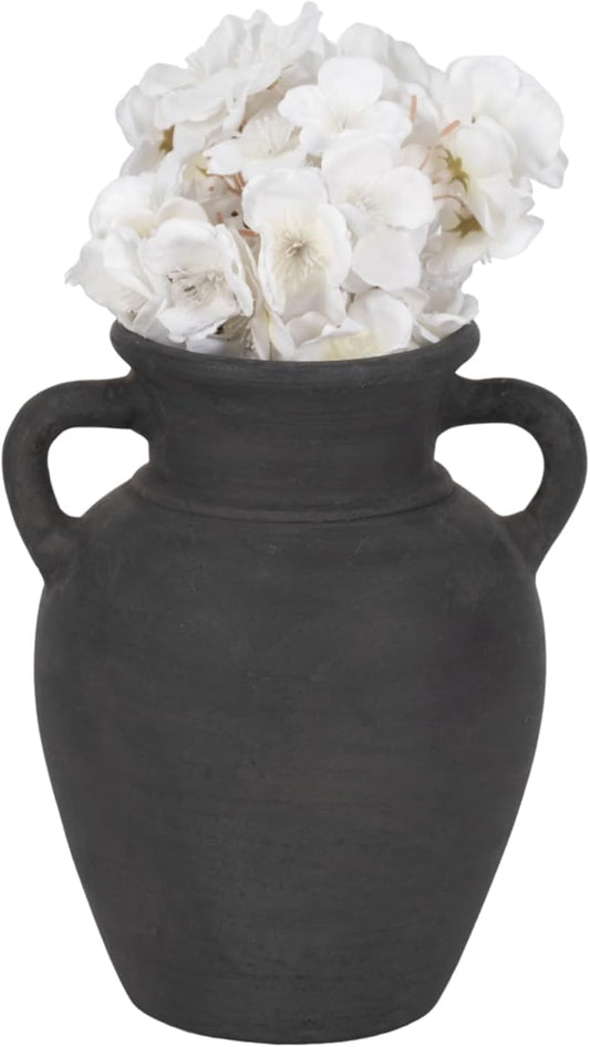 Sagebrook Home Black Boho Terracotta Vase - Amphora-Style Decorative Flower Holder for Home, Office & Living Room - 9" Black-VerdiqueGarden