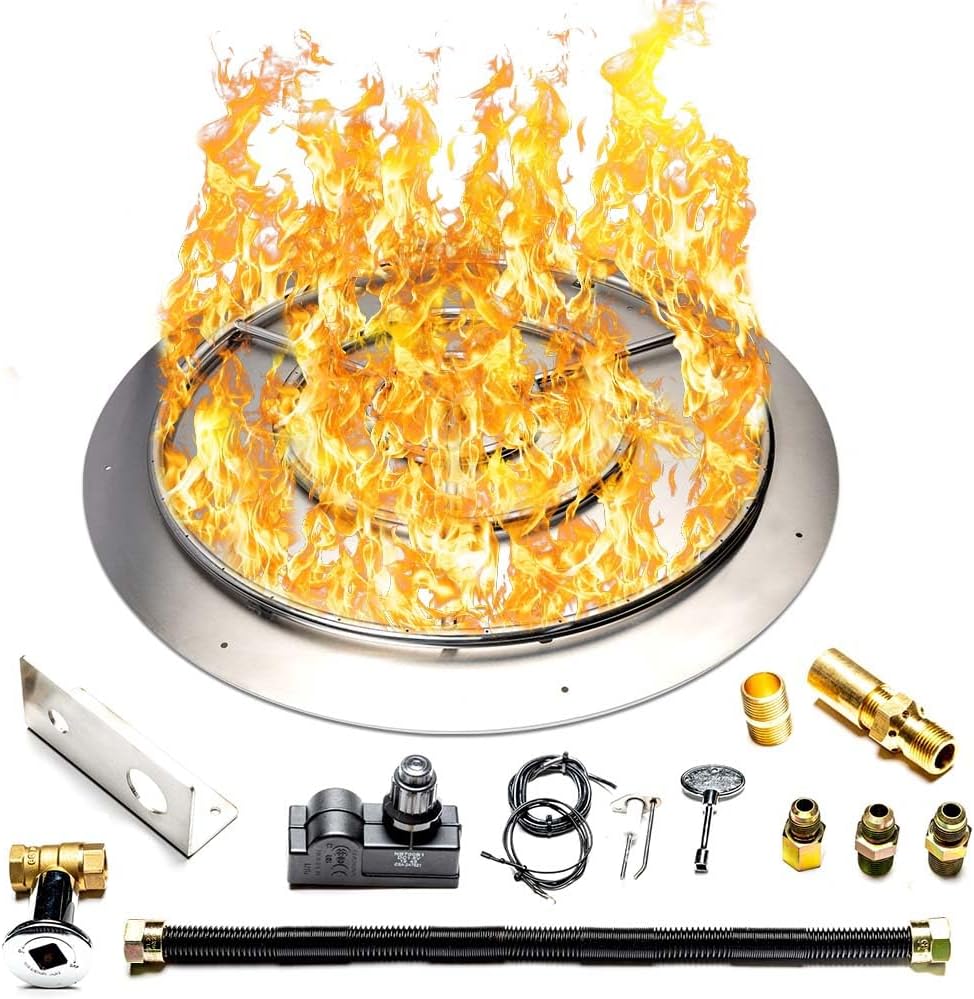 Stainless Steel Fire Pit Burner Pan & Ring Standard Kit with Spark Ignition for Liquid Propane, 36-Inch Pan, 30-Inch Ring, 250,000 BTU Max-VerdiqueGarden