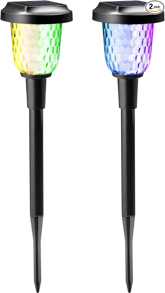 Solar Outdoor Lights - 2 Pack Color Changing Solar Pathway Lights, Waterproof, Maintains 10 Hours of Lighting for Garden, Landscape, Path, Yard, Patio, Driveway-VerdiqueGarden