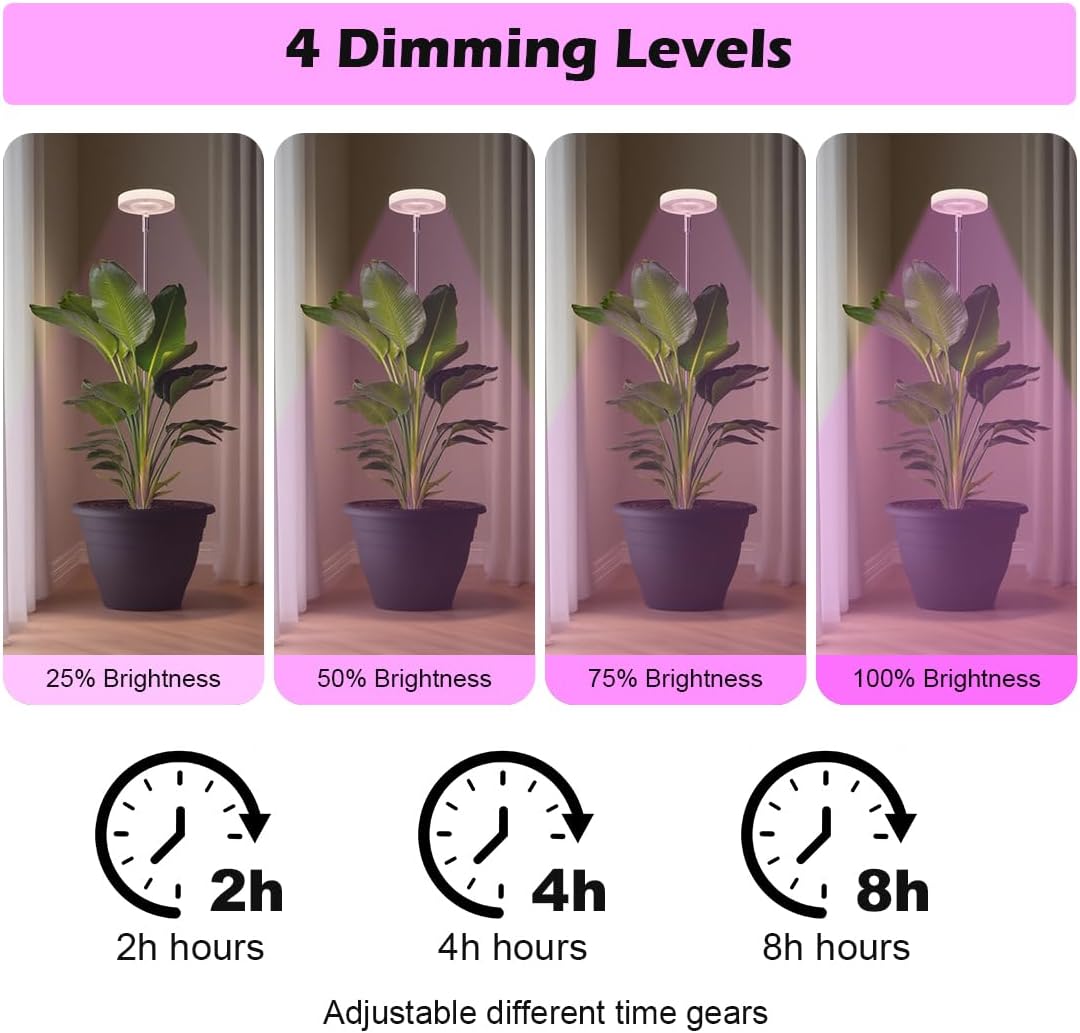11 Inch Plant Pots with 2 x LED Grow Lights for Indoor Plants and 1 x Soil Moisture Meter - Complete Indoor Plant Care Set, 2 Pack Flower Pots with Drainage Holes and Plug, Gray-VerdiqueGarden