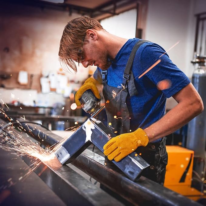 OZERO Leather Work Gloves Flex Grip Tough Cowhide Gardening Glove for Men and Women (Medium, Gold With Mesh Linning)-VerdiqueGarden