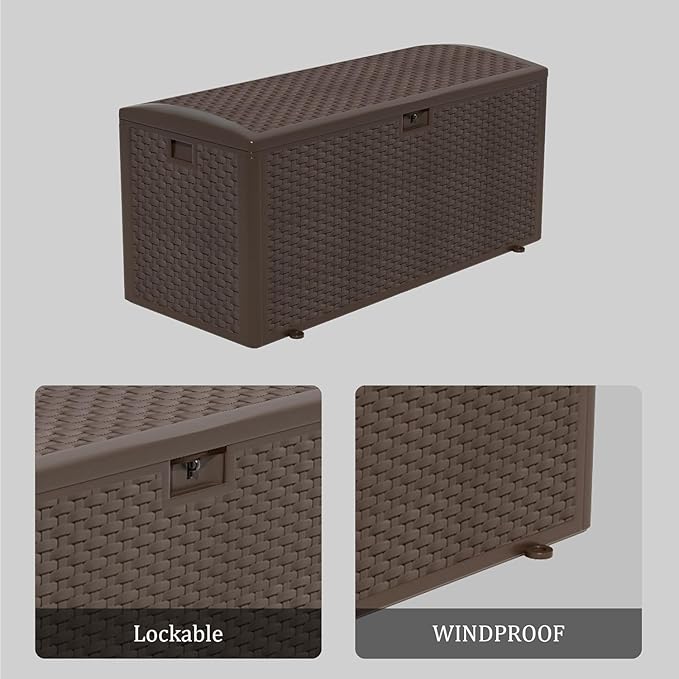 180 Pro Gallon Deck Box,Outdoor Storage Box Lockable,Waterproof for Patio Furniture, Garden Tools, Pool Accessories, Package Delivery Boxes For Outside, Brown-VerdiqueGarden