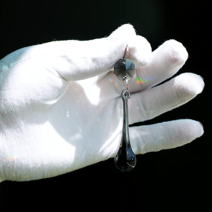 12pcs Raindrop Crystal Chandelier Prisms Parts, 53mm Hanging Crystals Beads for Chandeliers, Home Decoration (Transparent Black)-VerdiqueGarden