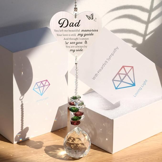 Memorial Suncatcher Gifts for Loss of Dad, Sympathy Gifts for Loss of Dad, Dad in Heaven Memorial Crystal Suncatcher for Window Home Decor (Dad)-VerdiqueGarden