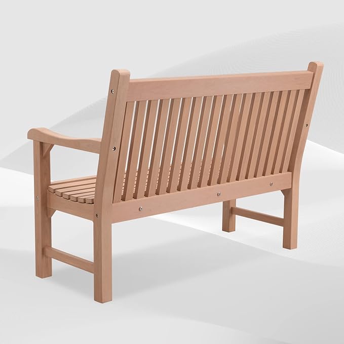 Psilvam 2-Person Poly Lumber Outdoor Bench with 700 Lbs Weight Capacity – Weatherproof Garden Seating for, Balcony Porch & Park, All-Weather Fade-Resistant Patio Furniture (Teak Color)-VerdiqueGarden