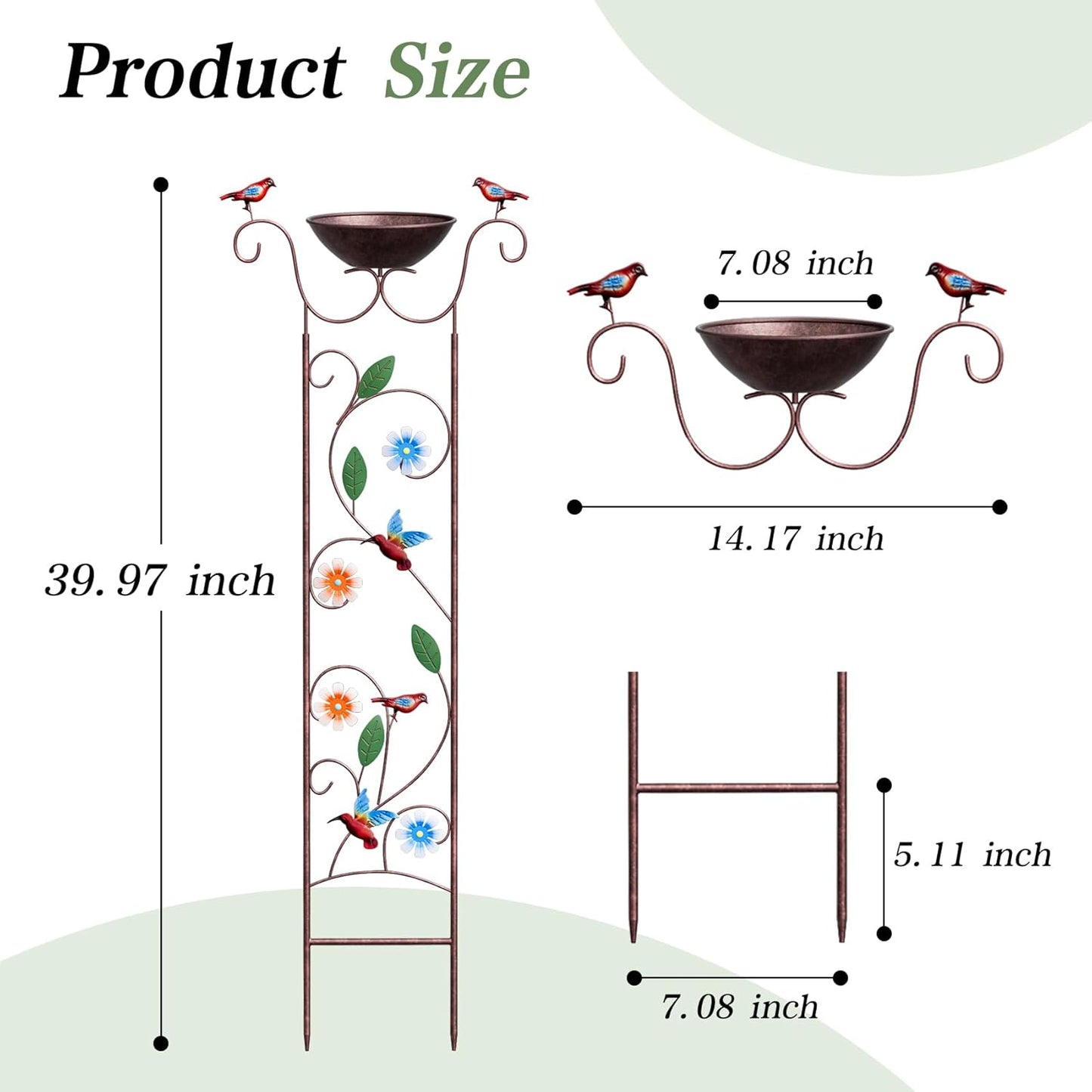 Bird Bath for Outside - Antique Iron Bird Bath with Trellis,Detachable Decorative Hummingbird Bowl,Metal Plant Support for Climbing Flowers,Elegant Outdoor Garden Feature (Hummingbird)-VerdiqueGarden