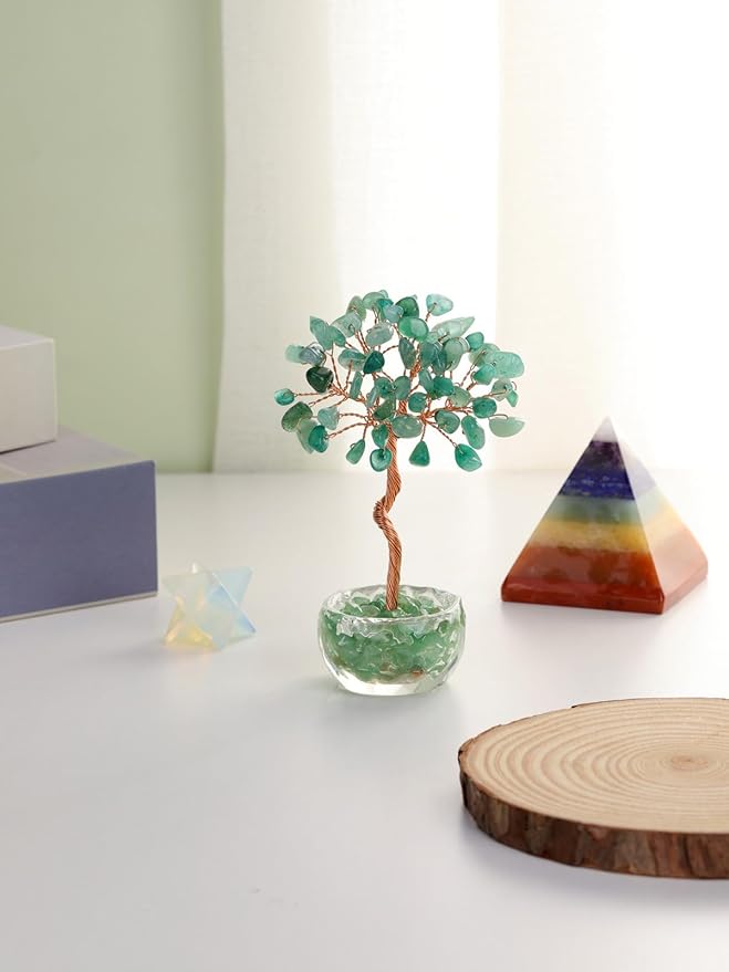 Jovivi Small Green Aventurine Crystal Tree, Natural Crystal Healing Stones Tree Glass Bowl Base Gemstone Money Trees Feng Shui Good Luck Home Desk Decor-VerdiqueGarden