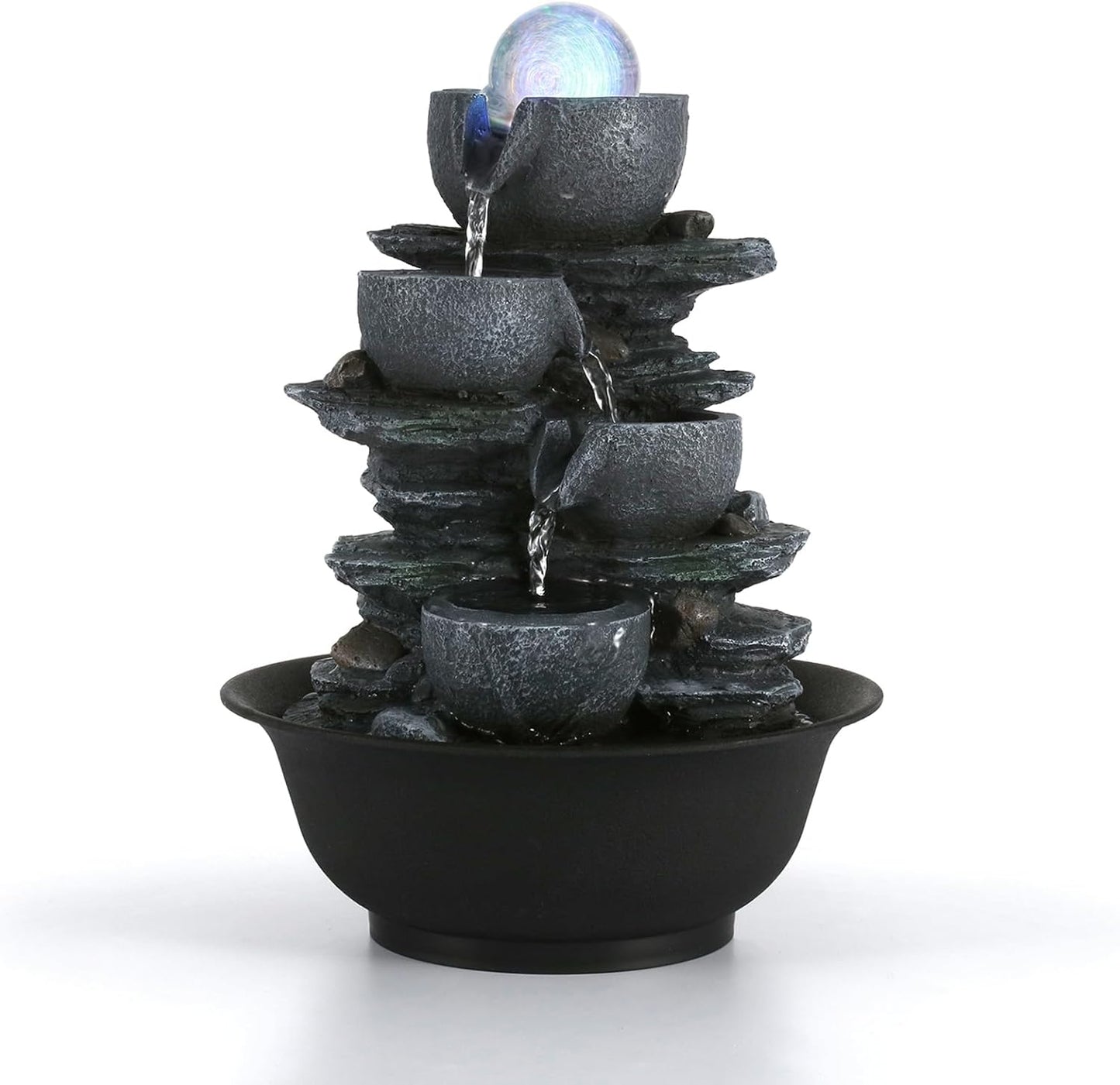 Dyna-Living Tabletop Water Fountain Indoor Waterfalls Fountains with Colored LED Light Decorative Tabletop Fountain with Automatic Pump-VerdiqueGarden