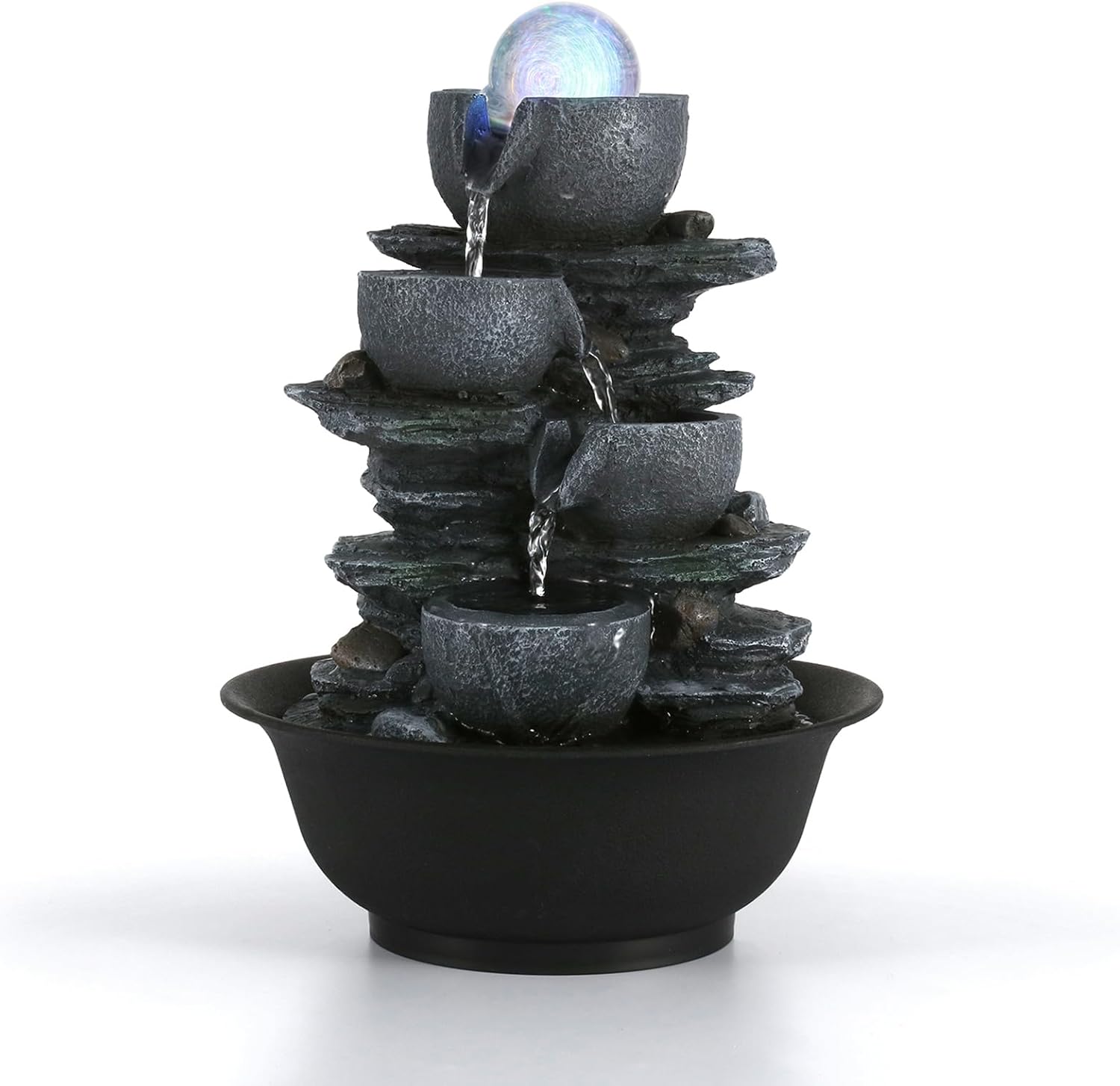 Dyna-Living Tabletop Water Fountain Indoor Waterfalls Fountains with Colored LED Light Decorative Tabletop Fountain with Automatic Pump-VerdiqueGarden