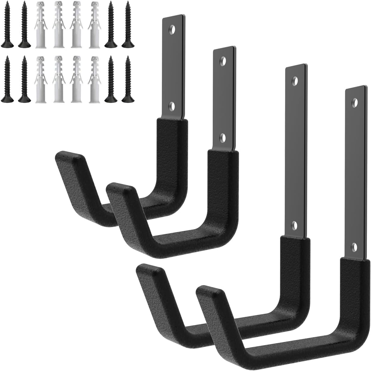 Heavy Duty Utility Hook System - Wall Mounted Garage Hooks for Bikes, Ladders, Tools & More - Black-VerdiqueGarden