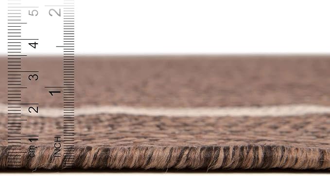 Unique Loom Outdoor Border Collection Area Rug - Soft Border (6' 1" Square Brown/Ivory)-VerdiqueGarden