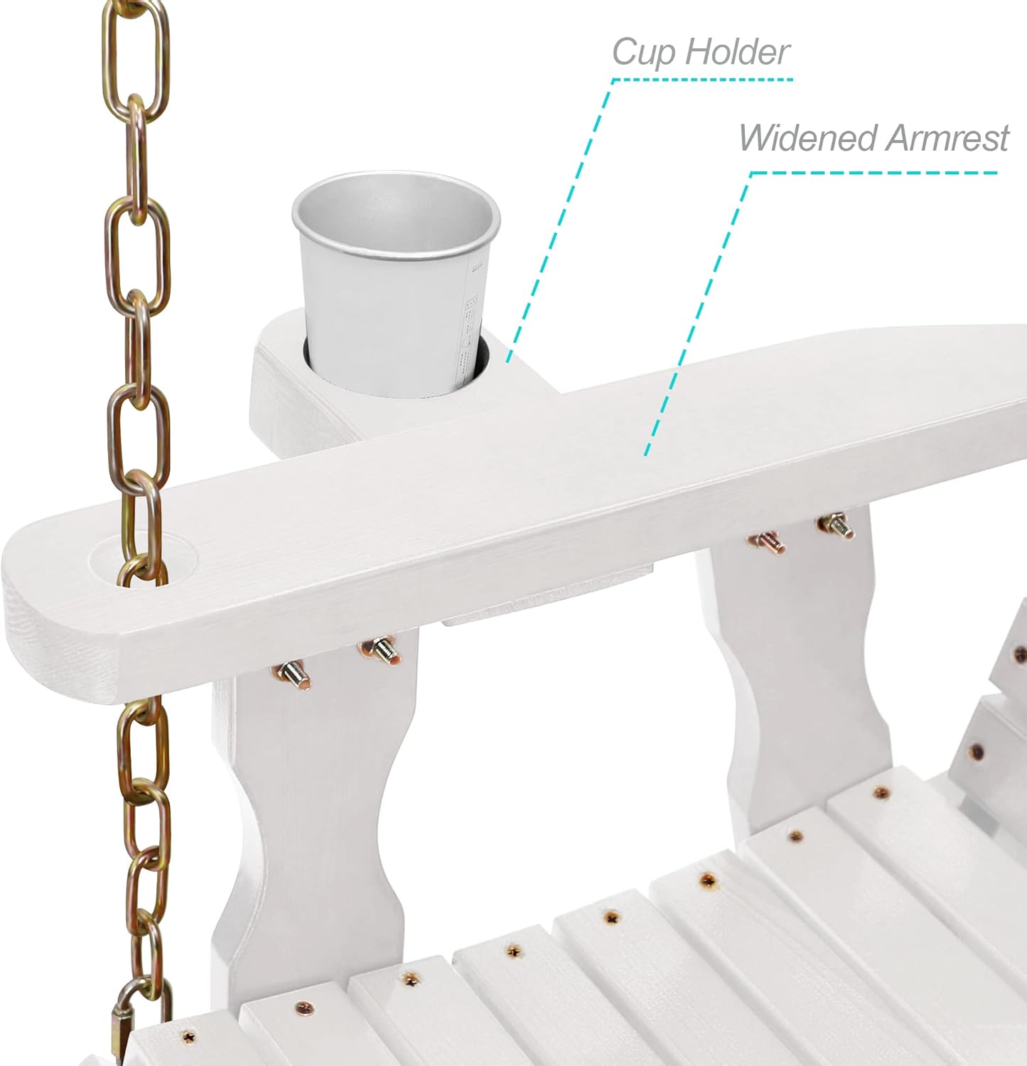 4FT Wooden Porch Swing w/Cupholders,Heavy Duty 800LBS Outdoor Swing Bench w/Chains,Patio Roll Back Swing Chair Bench,Front Porch 2-Person Hanging Bench,for Garden Courtyard Lawn & Balcony-VerdiqueGarden