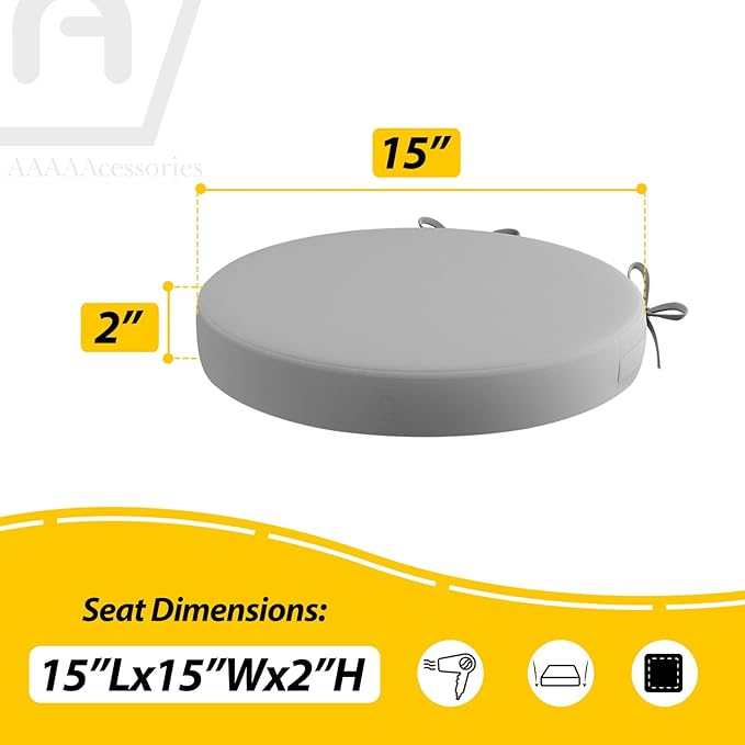 AAAAAcessories Outdoor Seat Cushions for Chairs, Waterproof, Fade-Resistant Patio Furniture Replacement Cushions, 15" x 15" x 2", Set of 2, Gray-VerdiqueGarden