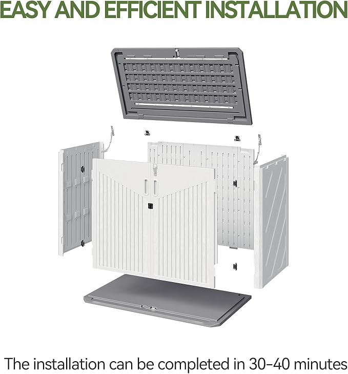 Aoxun Outdoor Storage Cabinet 35 Cu.Ft Outdoor Trash Can Storage Shed Waterproof Horizontal Storage Shed Outdoor Storage for Garbage Bin, Generator, and Lawn Mower (White)-VerdiqueGarden