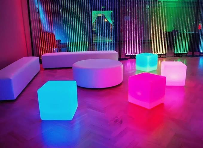 Mr.Go 14-Inch Color Changing LED Cube Light Stool, Glow Cube Seat for Kids, Modern LED Light Side Table, 16 RGB Colors LED Mood Lighting, Ideal for Home Garden Patio Bar Pool Party Decorative Lighting-VerdiqueGarden