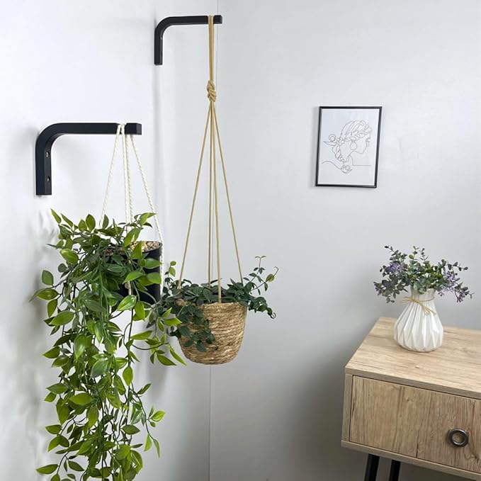 2-Piece Set of Plant Hooks for Wall 6 inch - Mounted Wooden Plant Hook - Indoor and Outdoor Bracket Plant Hanger for Planters, Lanterns, Bird Feeders, Patio Decorations (Black)-VerdiqueGarden