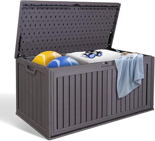 100 Gallon Outdoor Storage Box Waterproof, Resin Deck Box with Dual-Wall for Storing Gardening Tools, Pool Supplies, And More-VerdiqueGarden