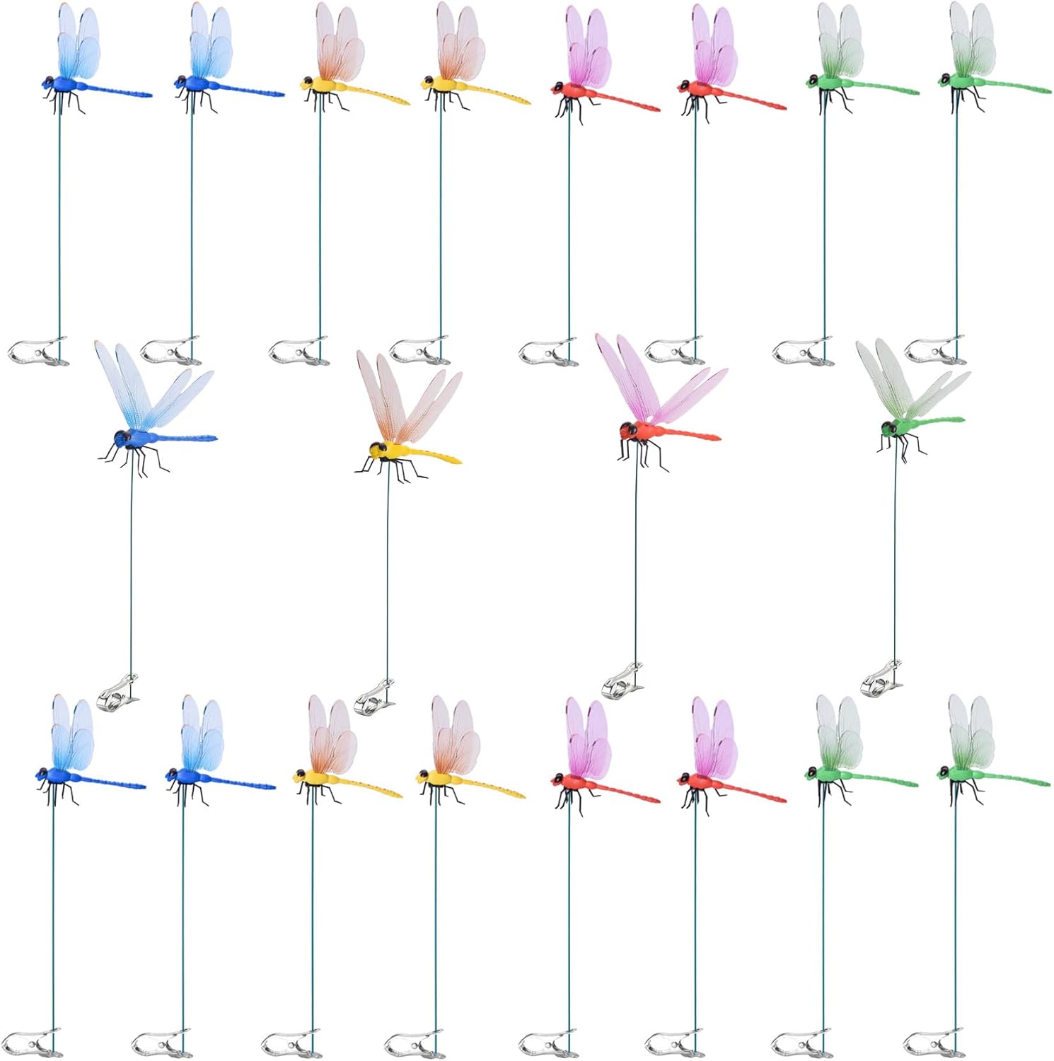 Spiritlele 20 PCS 3D Dragonfly Clips Colorful Hat Clip Fake Dragonfly Garden Decor for Patio Outdoor Indoor-VerdiqueGarden