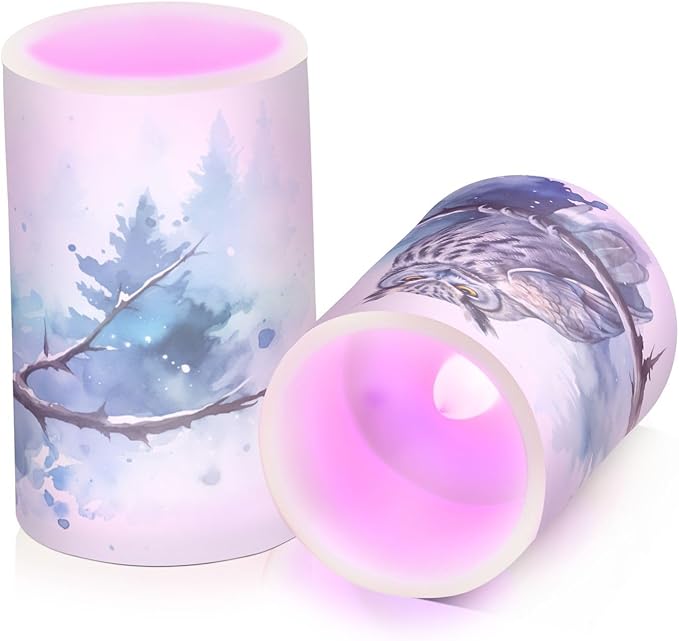 Flickering Flameless Candles, Owl on Tree LED Candles with Remote Timer, Set of 2 Battery Operated Candle for Valentine Wedding Birthday-VerdiqueGarden