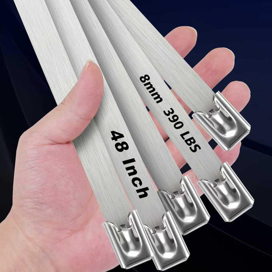 Metal Zip Ties 48 Inch, 500Lb Extra Long Stainless Steel Cable Ties, Heavy Duty Self-Locking Strap Ties, Strength for Exhaust Wrap, Garden Ties, pipes, Outdoor UV Resistant Large Tie Wraps 30 Pcs-VerdiqueGarden