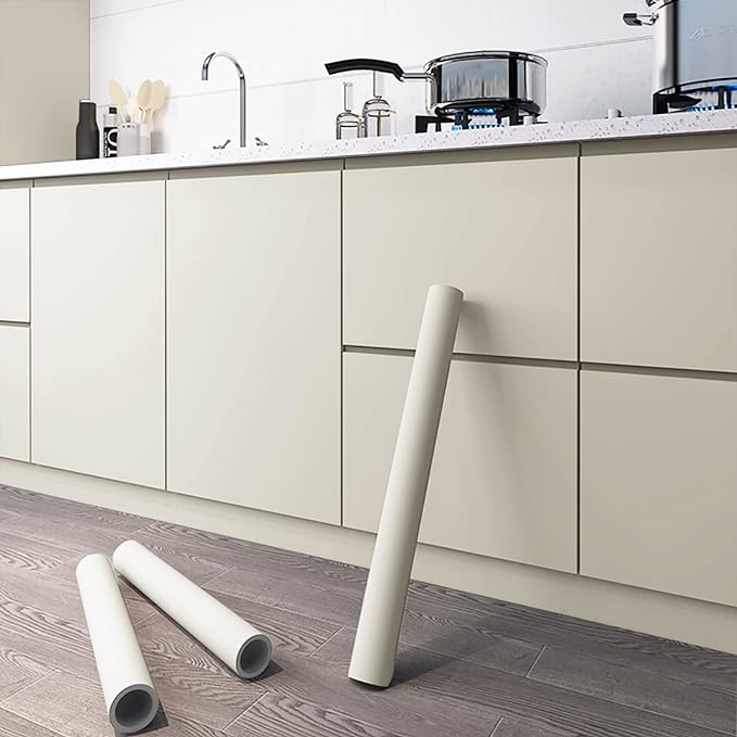 Dimoon 78.7''x15.7'' Cream Skin Peel and Stick Wallpaper Contact Paper Modern Self Adhesive Wall Paper Removable Renter Friendly Textured Solid Color Cabinet Vinyl Roll (78.7''x15.7'',Cream Skin)-VerdiqueGarden