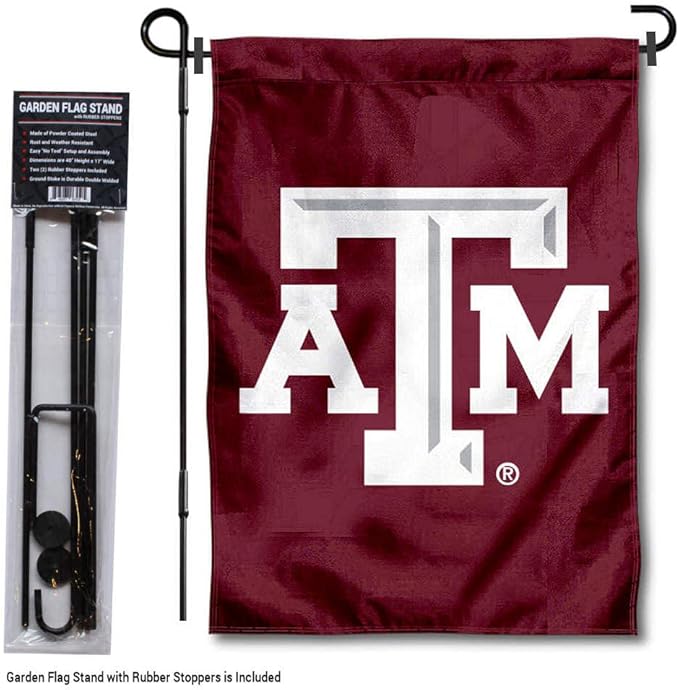 College Flags & Banners Co. Texas A&M Aggies Garden Flag with Pole Stand Holder-VerdiqueGarden