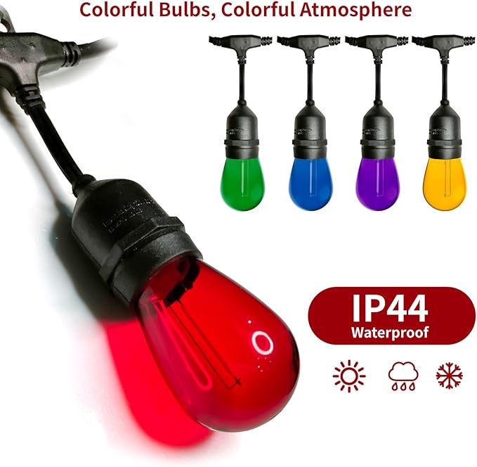 Meconard 15Pack S14 Colored LED String Light Bulbs,1 Watt Plastic Shatterproof Waterproof Outdoor Indoor Replacement Bulbs for Home Decor, E26 Medium Base, Multi-Color: Red/Green/Blue/Orange/Purple-VerdiqueGarden